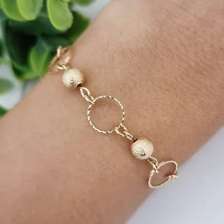 Pulseira 2 Bolas 3 Circulos Semijoia 18K