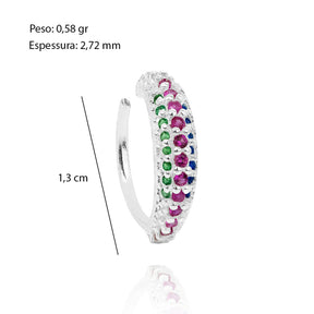 Piercing Argola Zircônia Colorida Prata 925