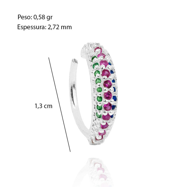 Piercing Argola Zircônia Colorida Prata 925