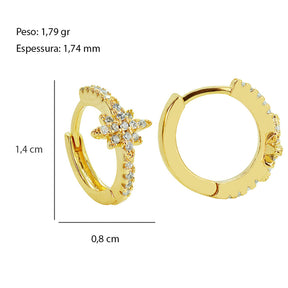 Argola Estrela Zircônia Cristal Semijoia 18k