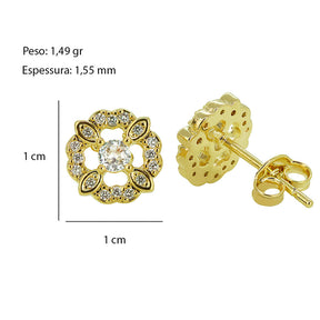 Brinco Zircônia Flor Ponto Luz Semijoia 18K