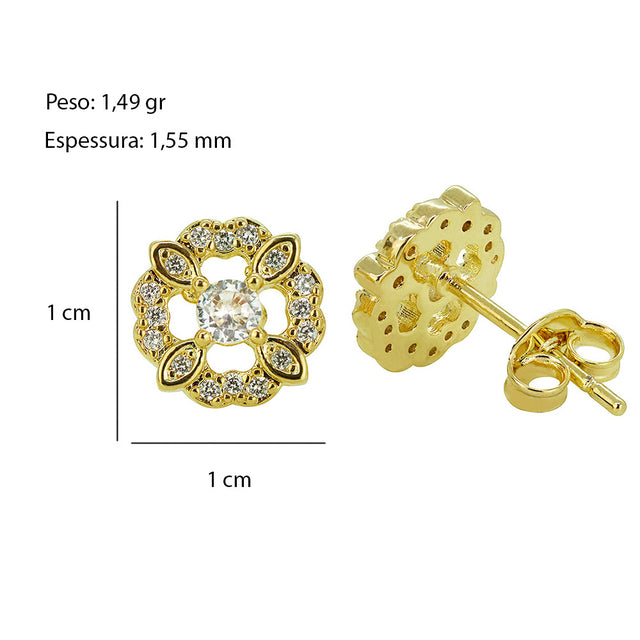 Brinco Zircônia Flor Ponto Luz Semijoia 18K