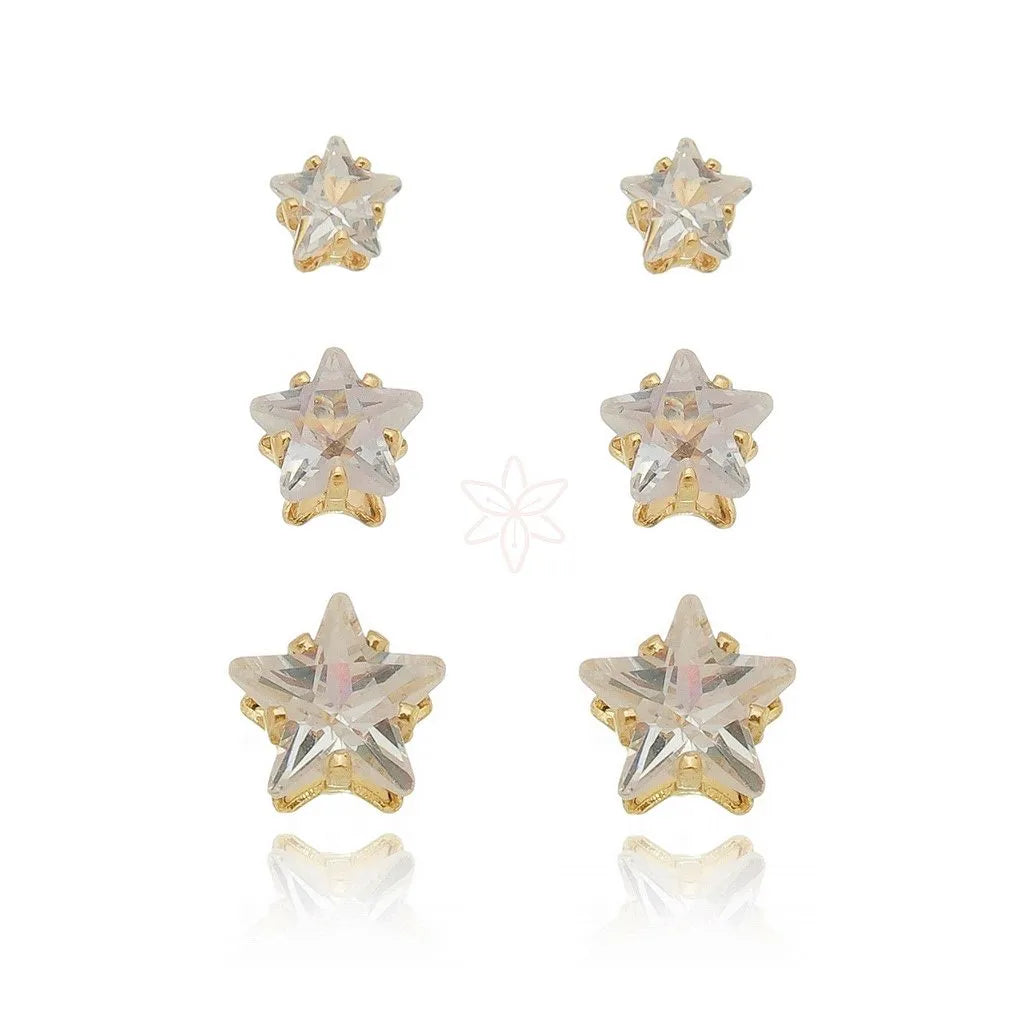 Trio Estrela Zircônia Semijoia 18K