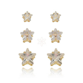 Trio Estrela Zircônia Semijoia 18K