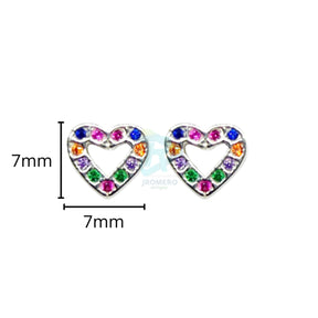 Brinco Coração Zircônia Colorida Prata 925